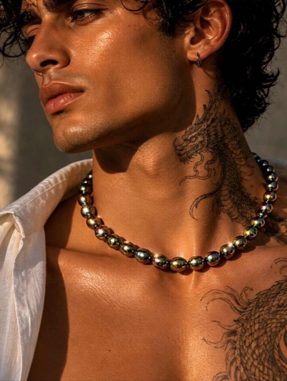 Men's Pearl 18K GP Necklace Men's Designer Natural Tahitian Pearl for Man